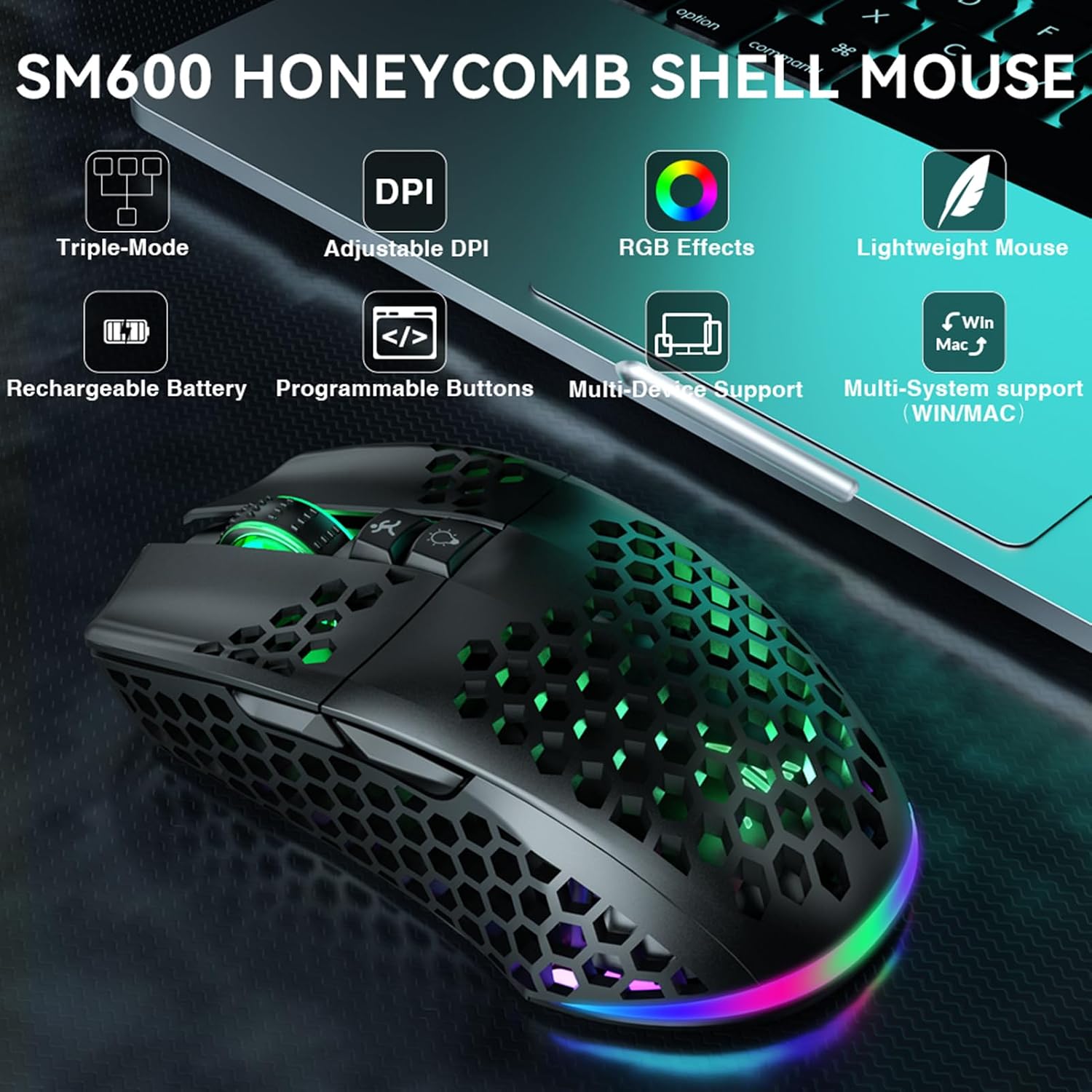 Detalle de SOLAKAKA Wireless Gaming Mouse SM600