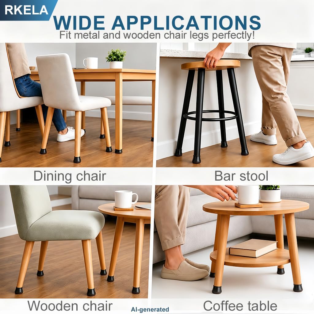 Thumbnail 6 de Chair Leg Floor Protectors, 16 Pcs Extra Small Black Silicone Caps with Wrapped Felt for Hardwood Floors