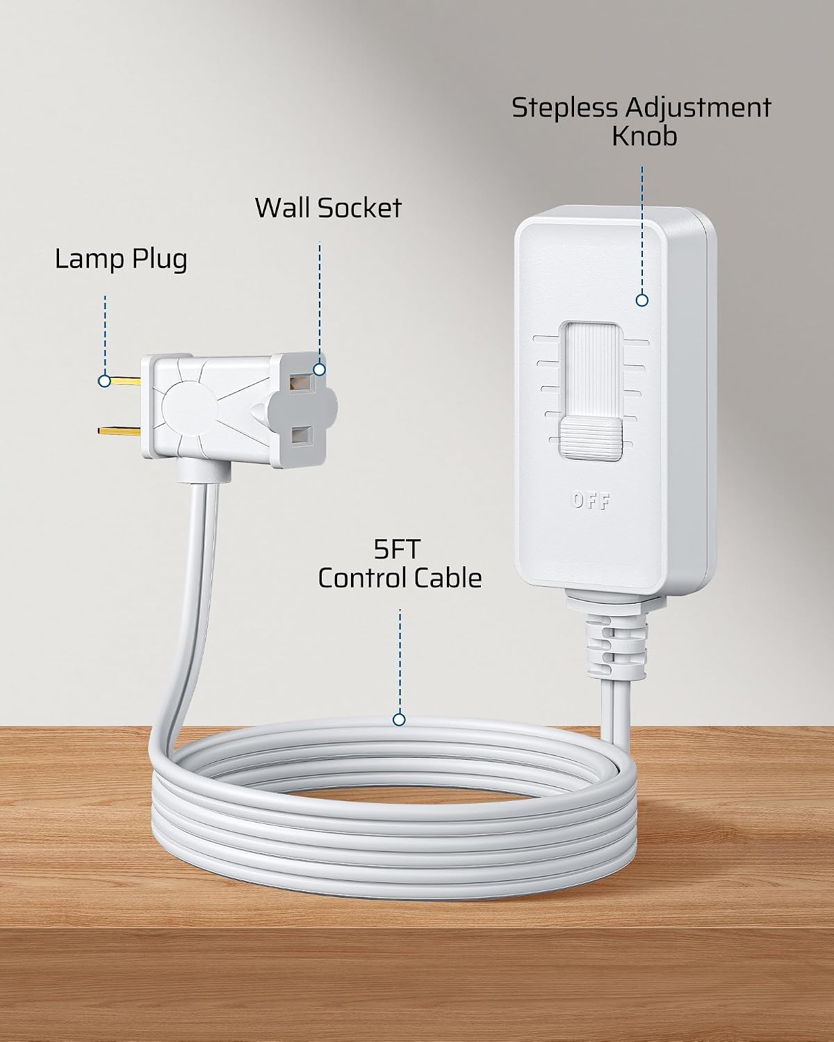 Detalle de DEWENWILS SD4012 Plug-In Lamp Dimmer with 5 ft Cord and Full-Range Slide Control