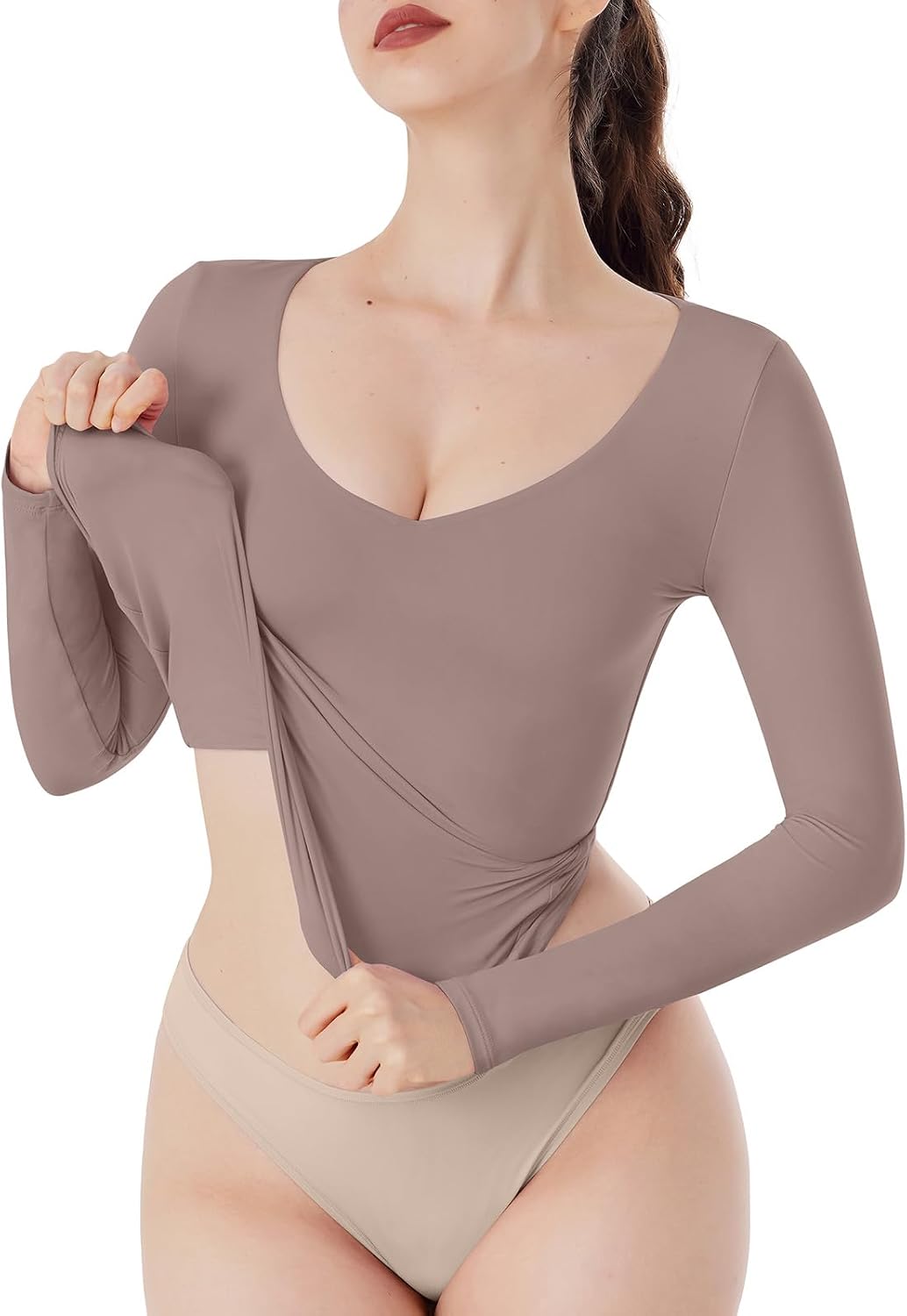Detalle de REORIA Women's Long Sleeve Shirt Deep V-Neck