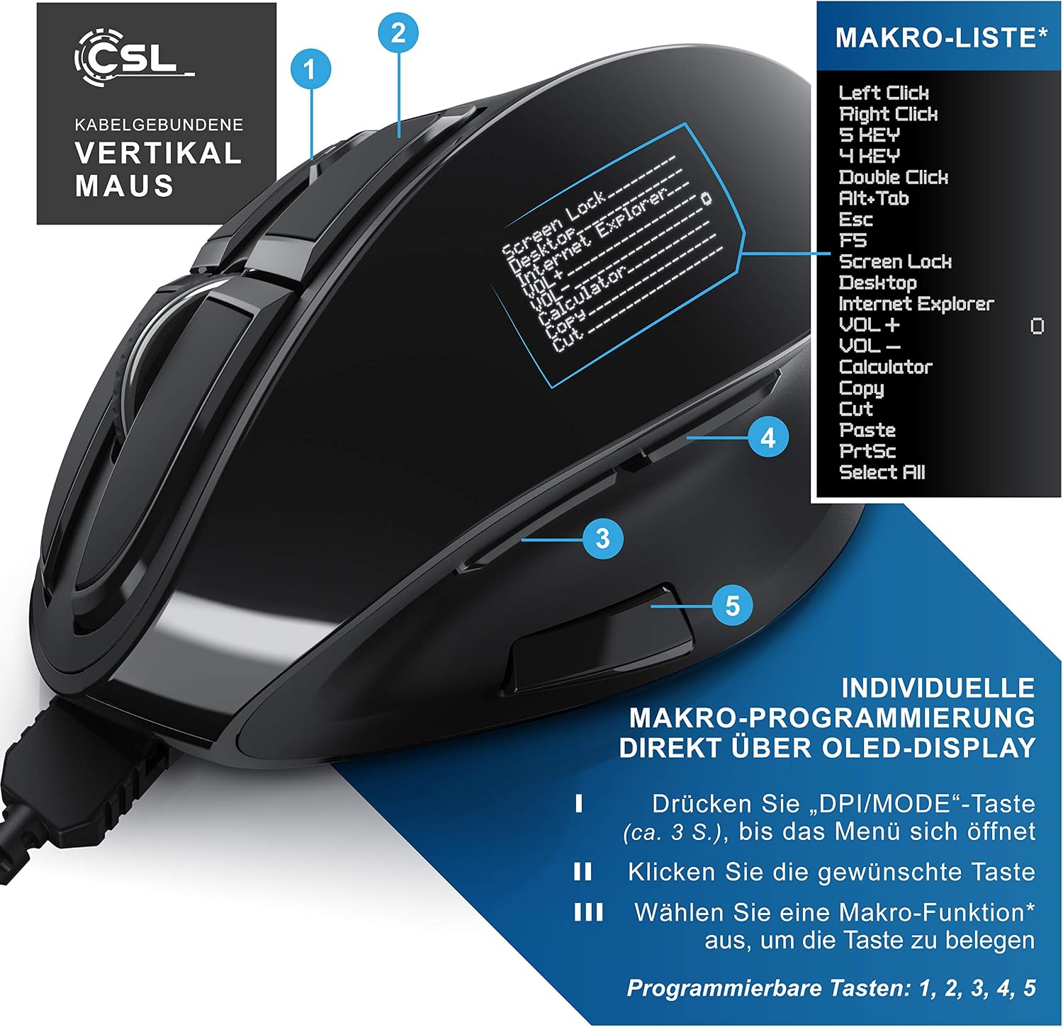 Detalle 1 de CSL Gaming vertikale Maus 2400 DPI 🖱
