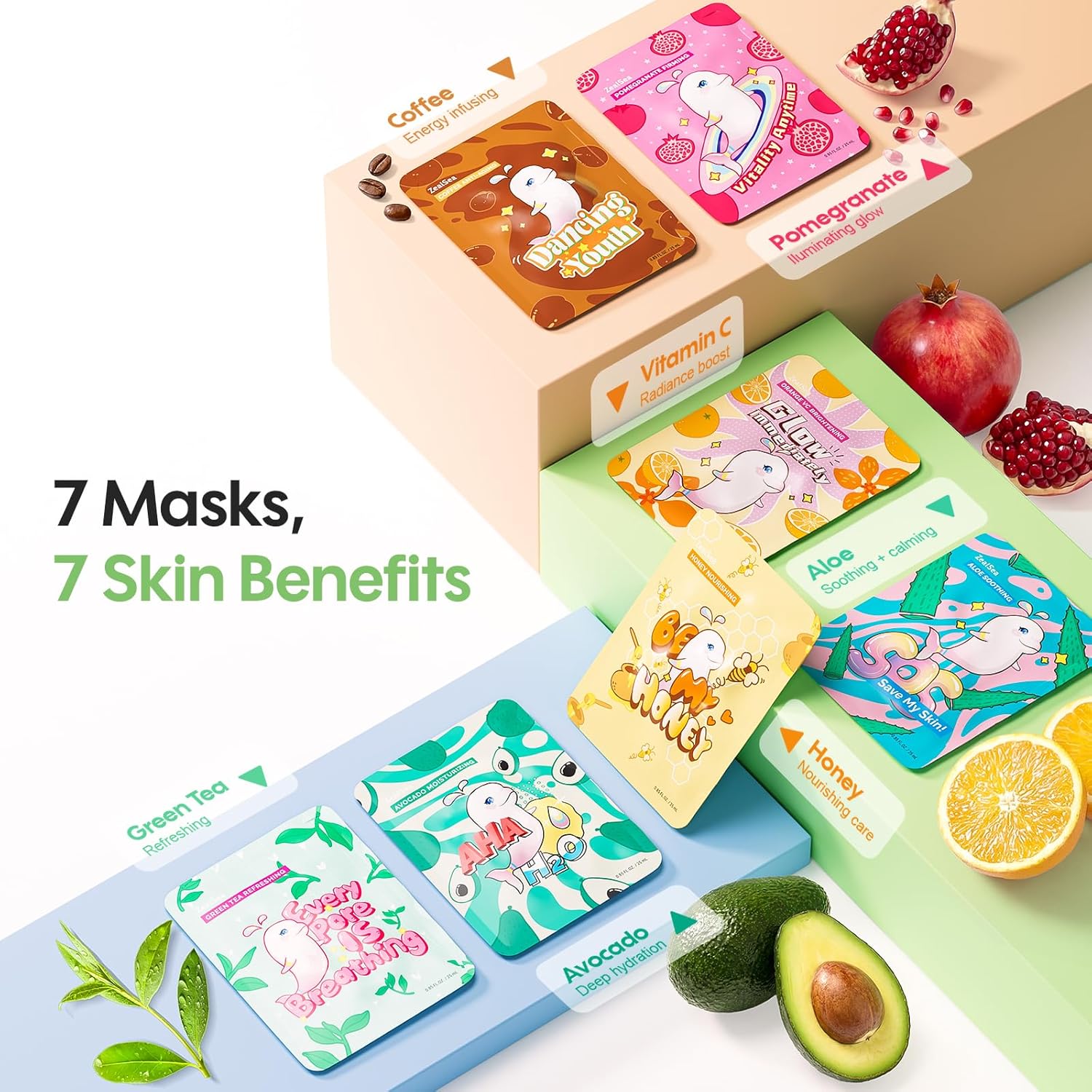 Detalle de ZealSea Face Masks 7-Pack sheet masks for hydration