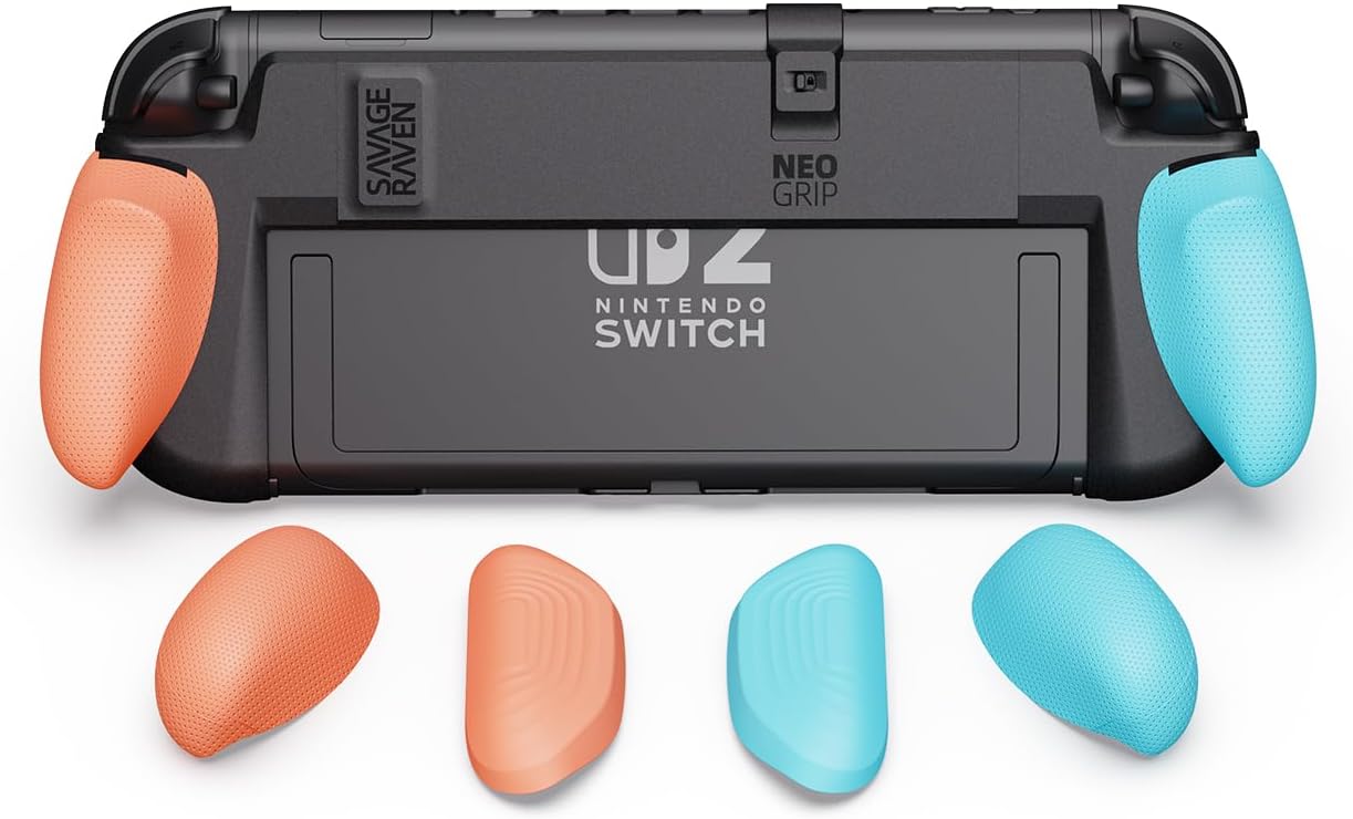 Detalle de Savage Raven NeoGrip for Nintendo Switch 2 — Ergonomic, Interchangeable Grips in Neon Blue & Neon Red