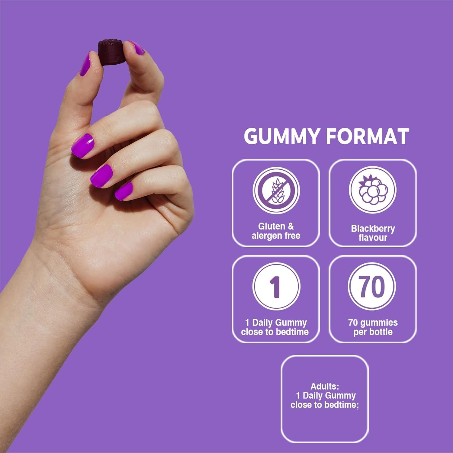 Thumbnail 6 de VITALDIN Mélatonine Gummies – 70 gommes (1 mg par dose) au goût mûre, sans gluten