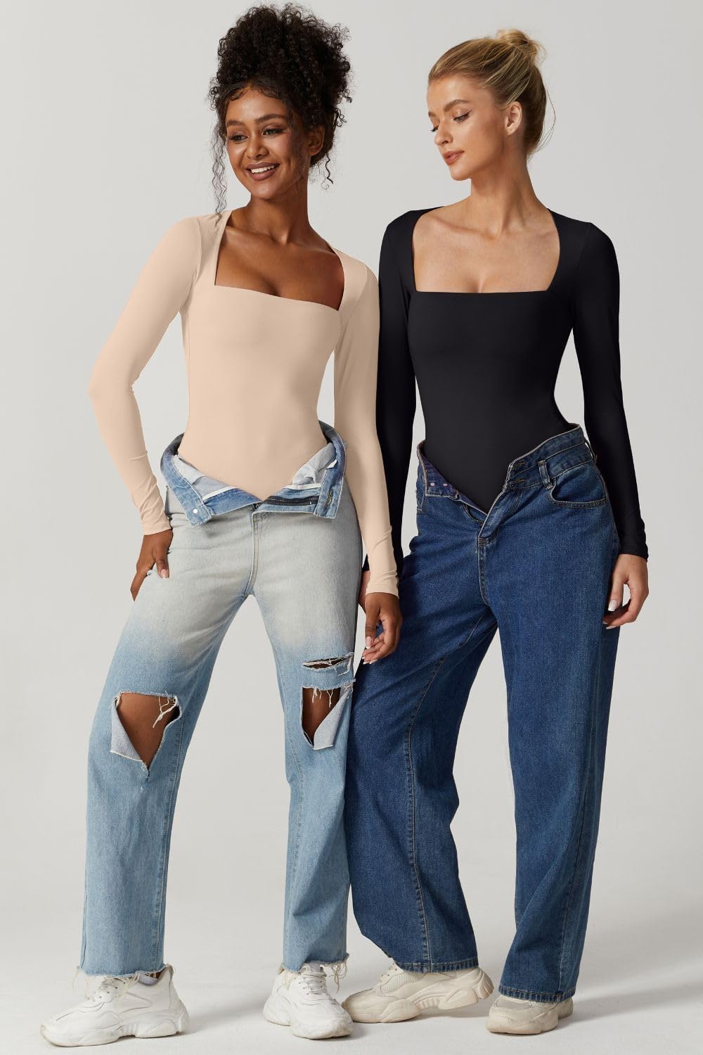 Detalle 2 de QINSEN Women's Sexy Square Neck Bodysuit