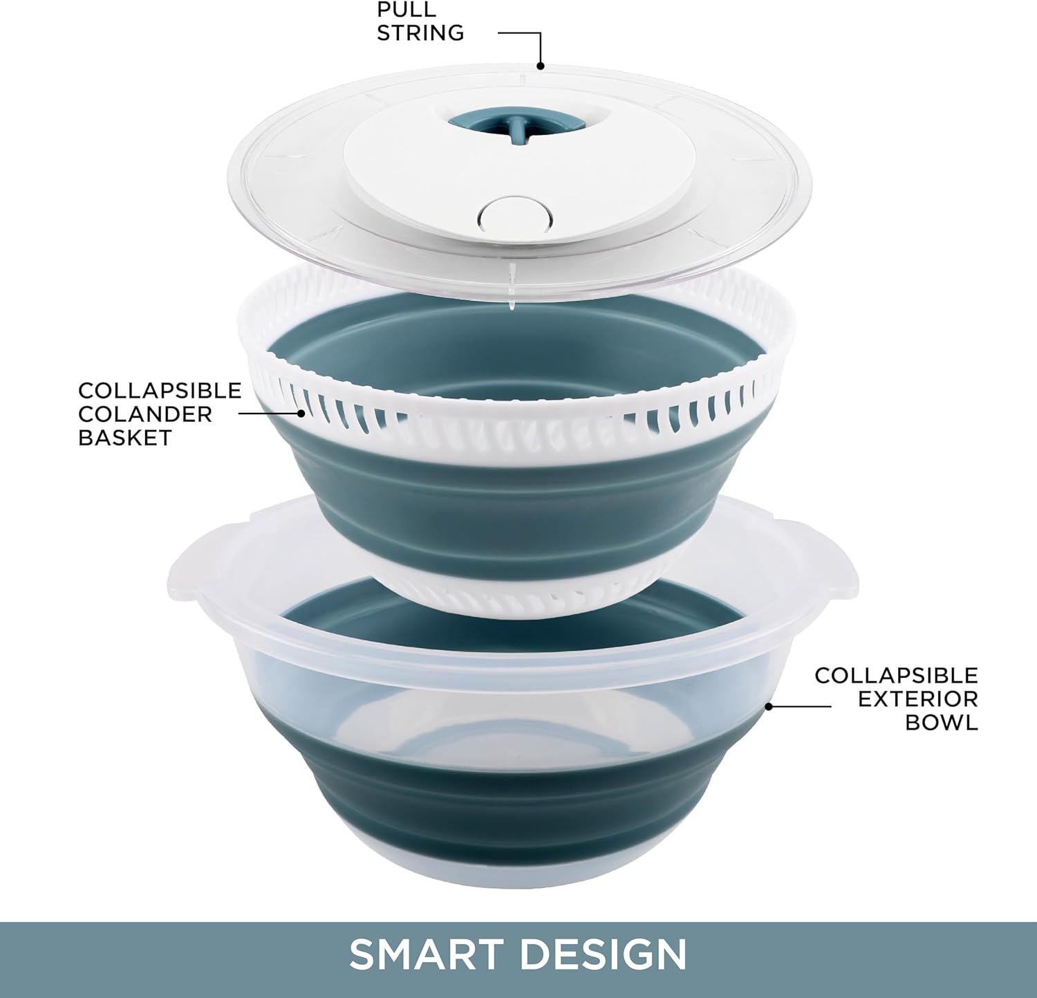 Thumbnail 6 de COOK WITH COLOR Collapsible Salad Spinner – 4 Qt Space-Saving Lettuce Dryer with Folding Colander (Blue)