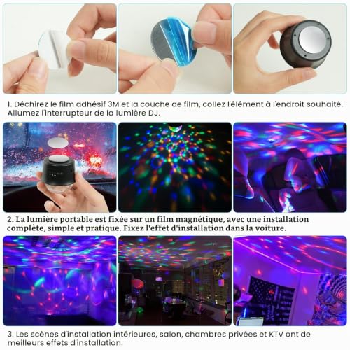 Thumbnail 6 de URAQT Boule Disco 2pcs — Kit mini luminérique USB, mouvée par la voix et effets miroir pour DJ, fête et voiture