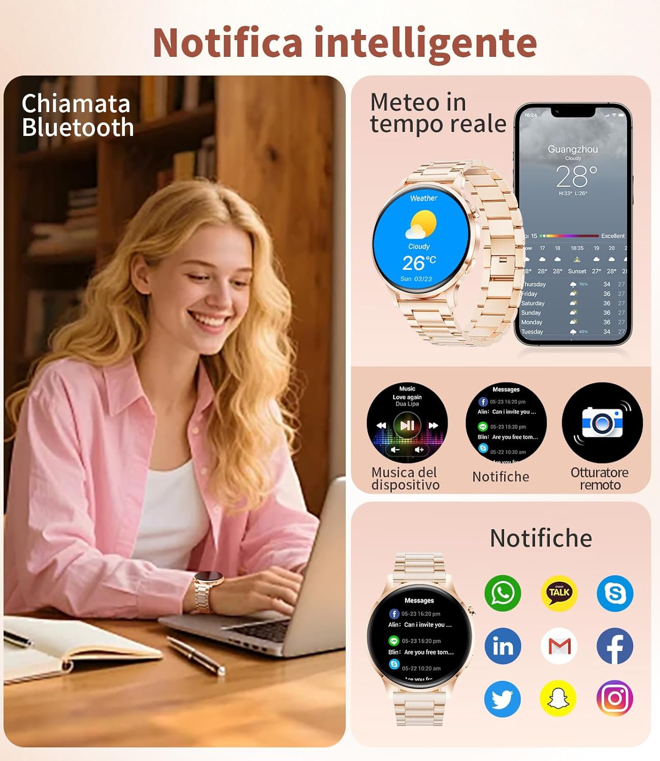 Detalle 2 de SUNKTA Orologio intelligente da donna: AMOLED sottile e pratico, chiamate Bluetooth e monitoraggio salute