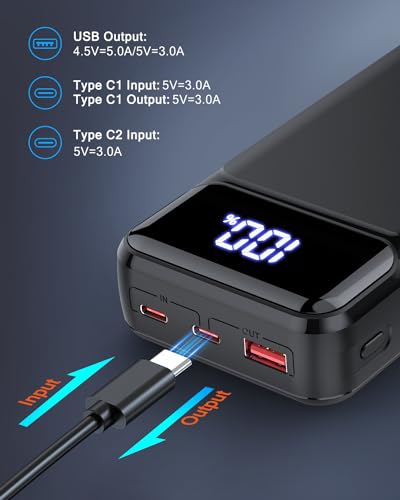 Detalle 2 de EVARY Power bank da 24.000 mAh, ricarica rapida 22,5 W e torcia