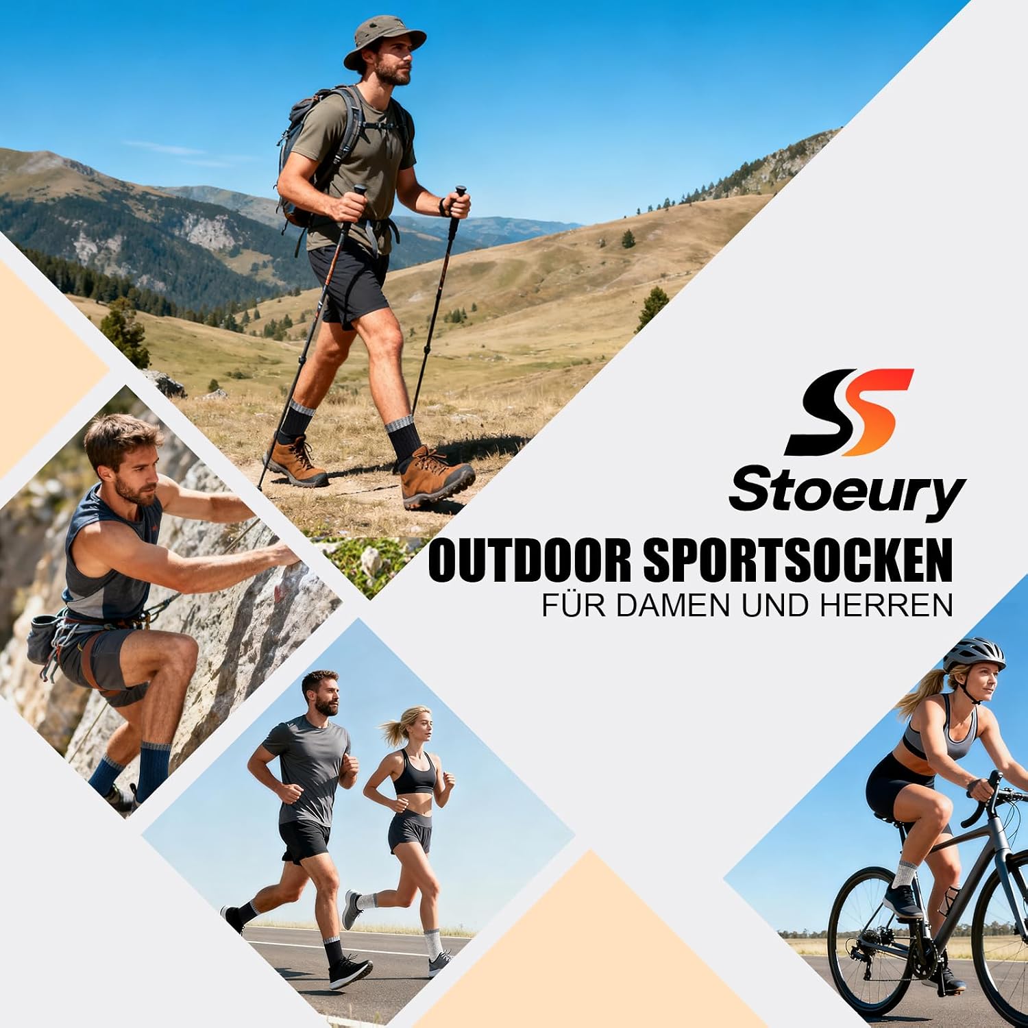 Thumbnail 6 de Stoeury Merino Socken Herren Damen – Dicke Wandersocken mit gepolsterter Anti-Blasen-Wollsocke, 3 Paar