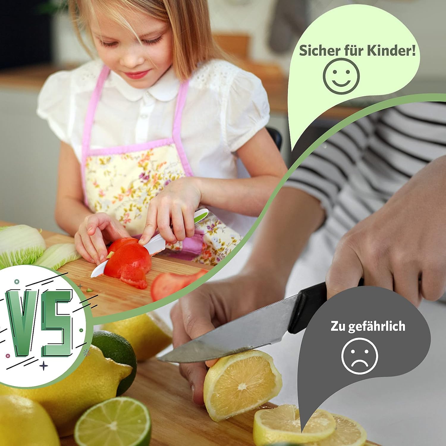 Detalle de Kindermesser-Set (8-teilig) für Kinder ab 2 Jahren – Montessori Schneidwerkzeug & Zubehör