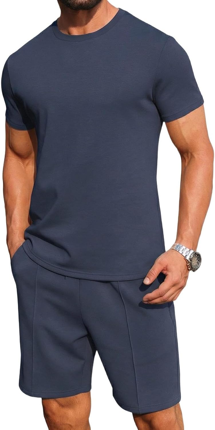 Thumbnail 4 de QIXING Mens Tracksuits 2 Piece Set – Short Sleeve Round Neck with Pockets