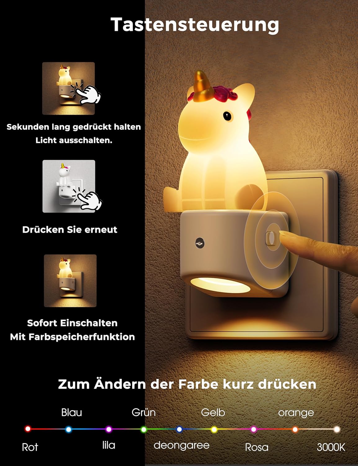 Detalle 2 de LOHAS-LED Nachtlicht Steckdose – 3D Cute Nachtlicht mit Dämmerungssensor, RGB & Warmweiß 3000K