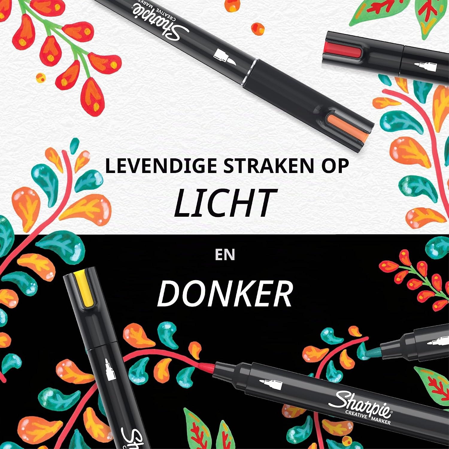 Detalle 1 de Sharpie Creative Marker acrylverfmarkers met brushpunt, waterbasis, rood, 6 stuks