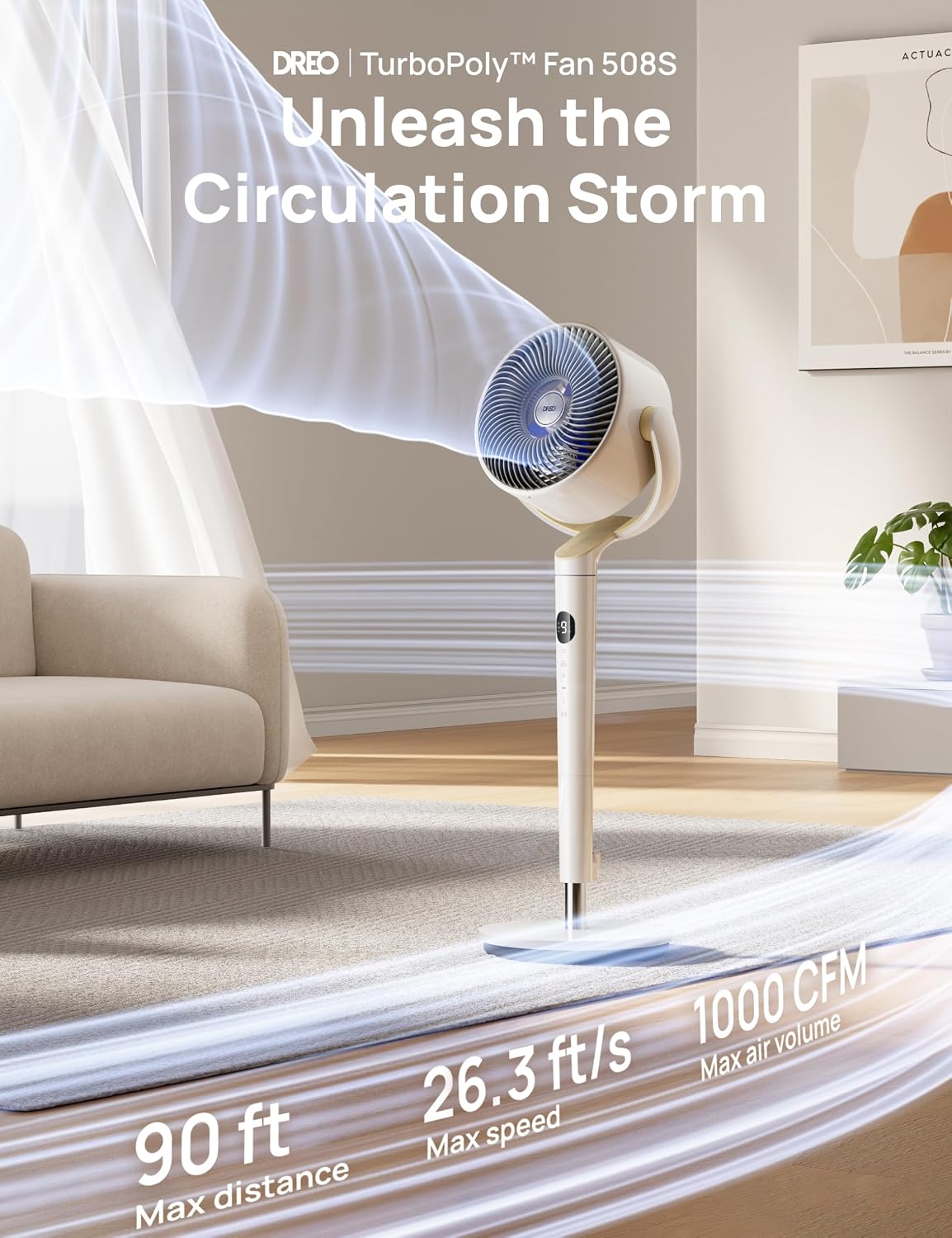 Detalle 2 de Dreo Smart Fan 37–42" Wi‑Fi floor fan