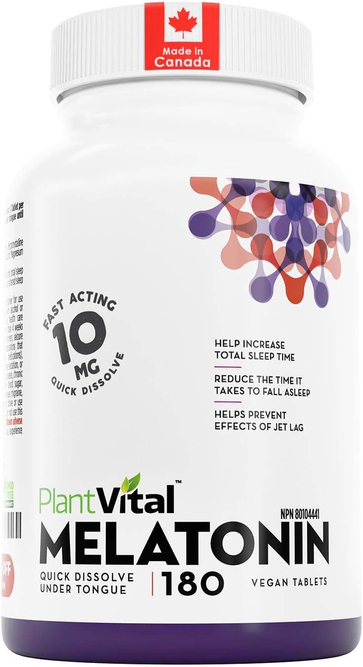 Detalle de PlantVital Melatonin 10 mg Sublingual Tablets, Vegan, 180 Count