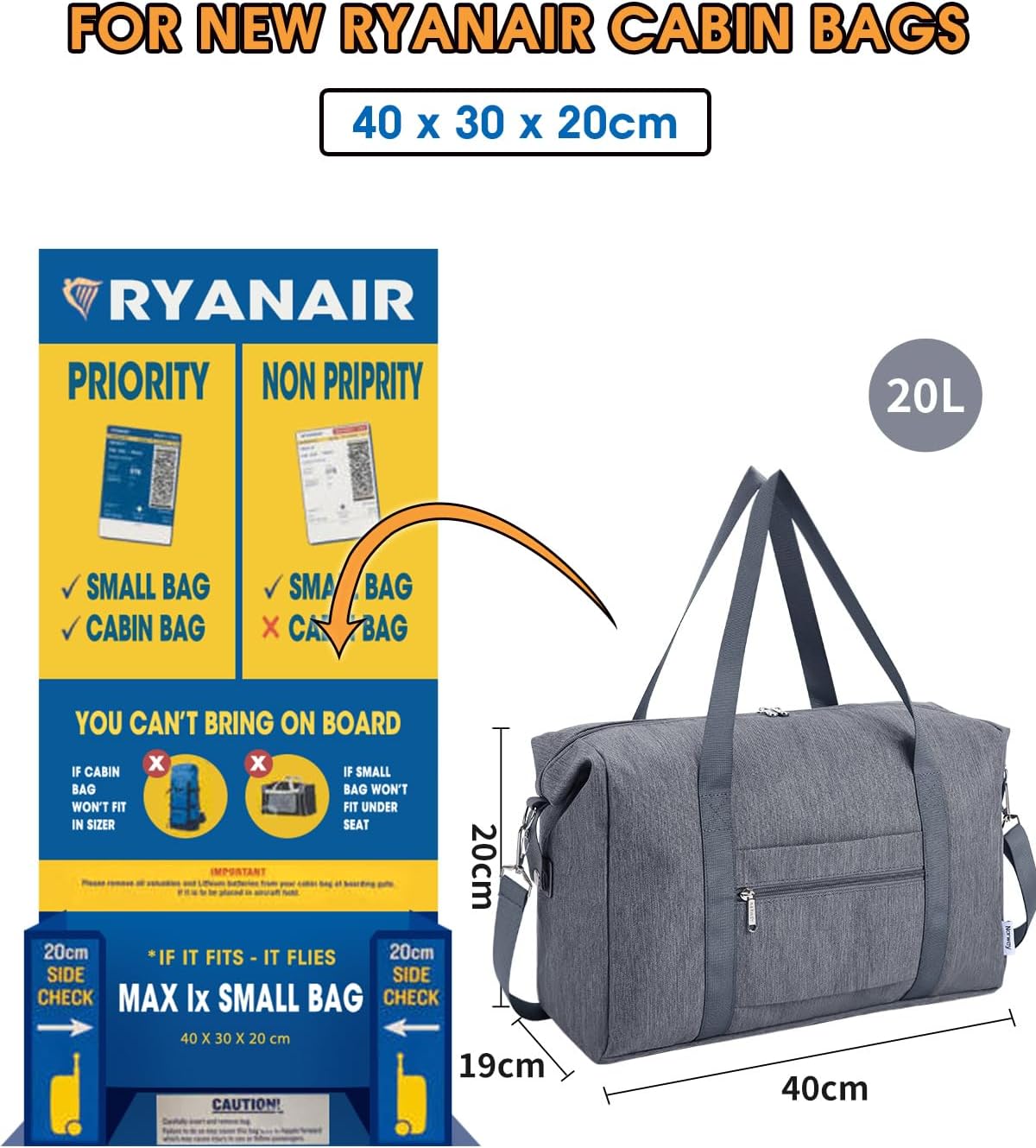Detalle 2 de Narwey Ryanair cabin bag 20L, 40x30x20cm