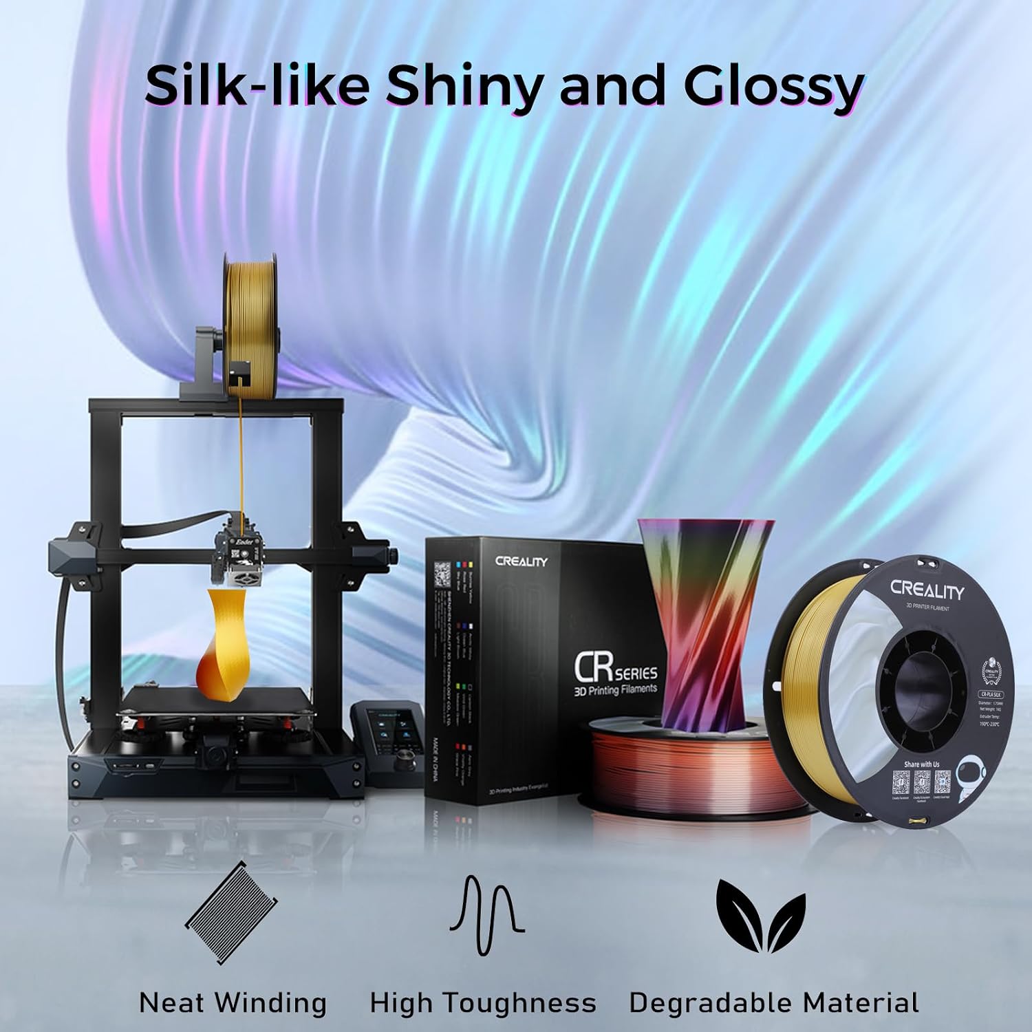 Detalle de Creality Silk PLA 3D Printer Filament, 1.75mm, 1kg, Gold Gloss Finish