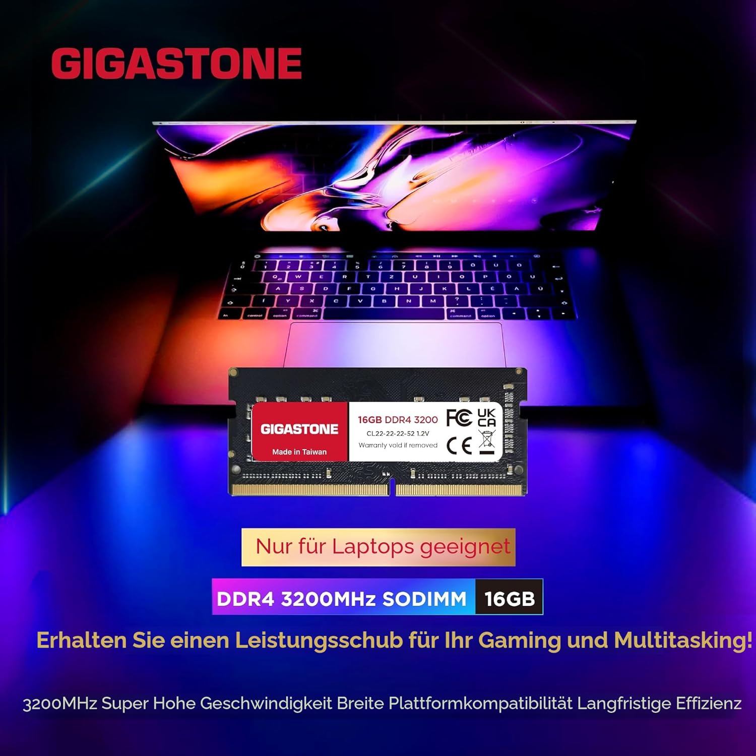 Detalle 2 de GIGASTONE 32GB Kit (2x16GB) DDR4 3200MHz SODIMM - Notebook RAM Upgrade