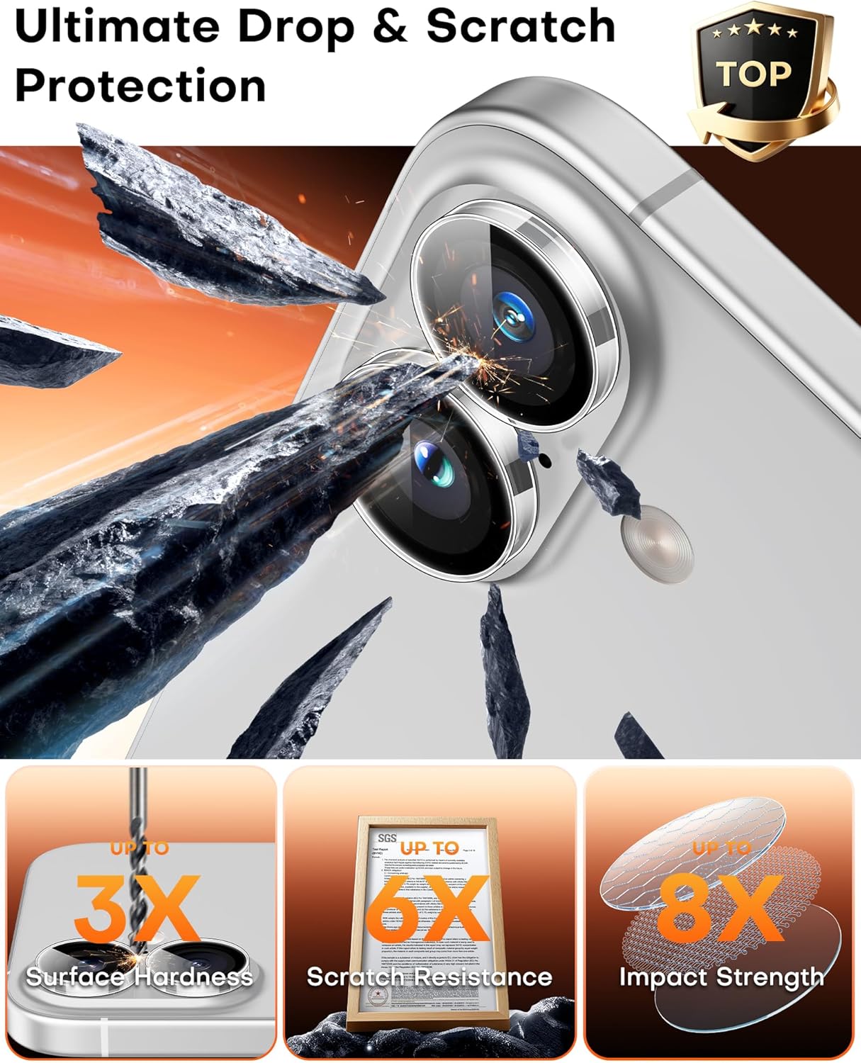 Detalle de TOCOL 2 Sets Kameraschutz für iPhone 17 – Ultra HD, 9H, Einfache Montage, Transparent