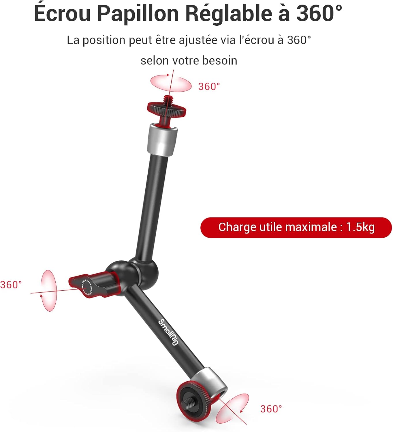 Thumbnail 2 de SMALLRIG Super Clamp + bras magique articulé 10 pouces 2732B (vis 1/4") pour moniteur LCD et éclairages LED