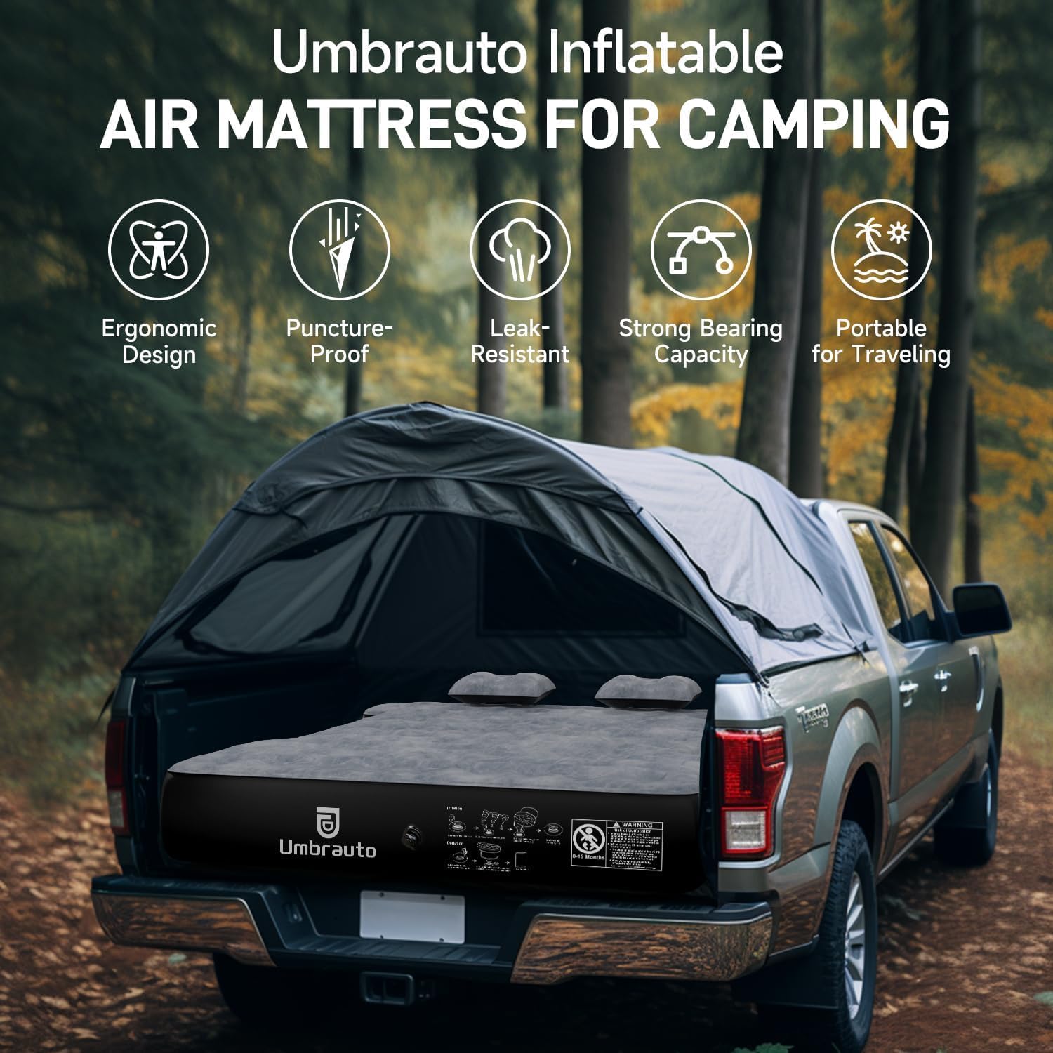 Thumbnail 6 de Umbrauto Inflatable Truck Bed Air Mattress for Full Size Short Beds (5.5–5.8 ft) with Pump & Carry Bag
