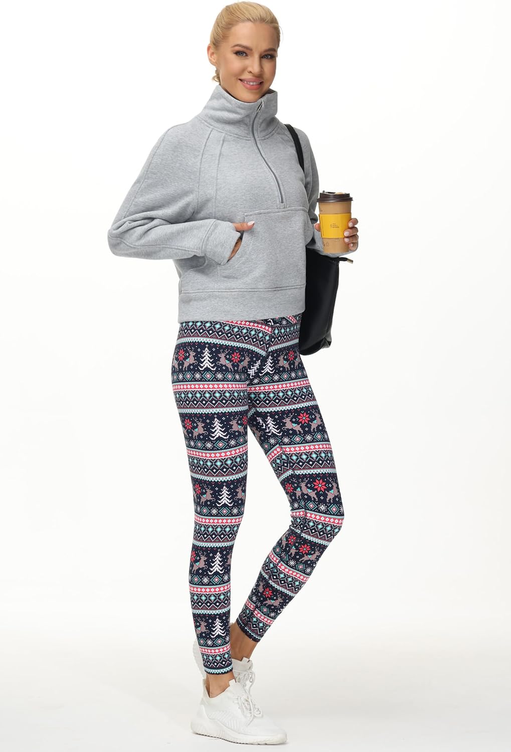 Detalle de THE GYM PEOPLE Half Zip Fleece Crop Sweatshirt