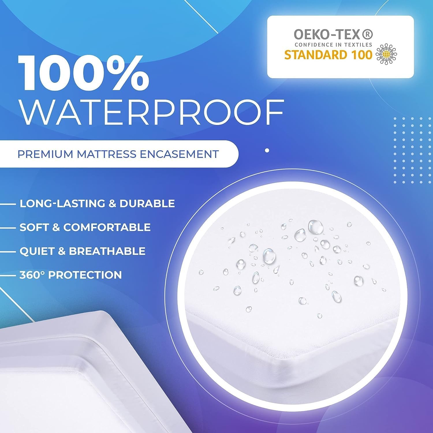 Detalle de Twin-XL 39x80 Waterproof Zippered Mattress Encasement — 6-Sided Protection, Bedbug Proof, Hypoallergenic Cotton Terry