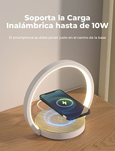 Thumbnail 3 de VOSFEEL lámpara de mesita de noche táctil con regulador en 3 niveles y cargador inalámbrico