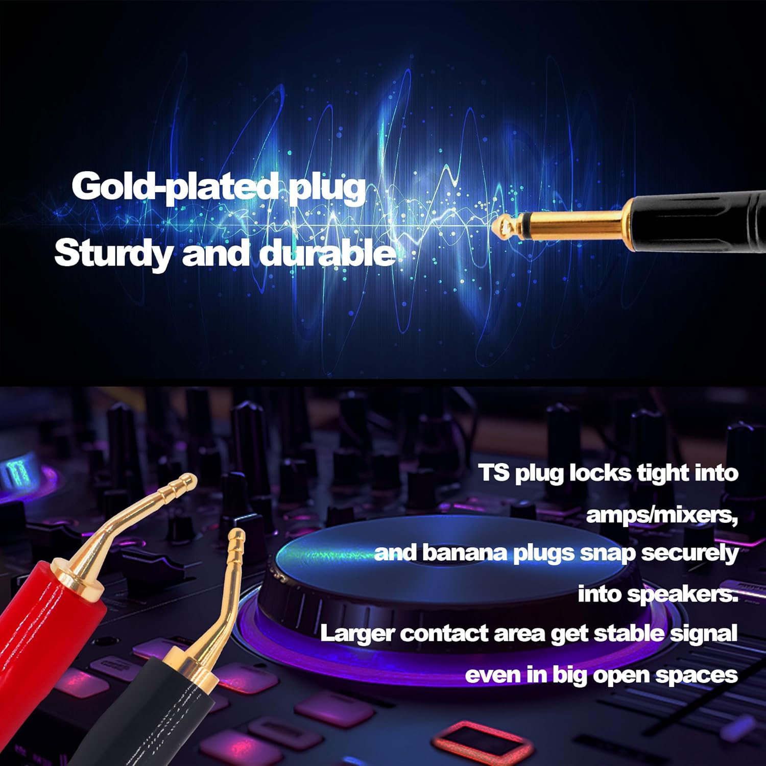 Detalle 2 de YARCHONN 1/4 TS to Banana Pin Type Plug Speaker Cable — 2M (6.6FT), Premium OFC Audio Cord