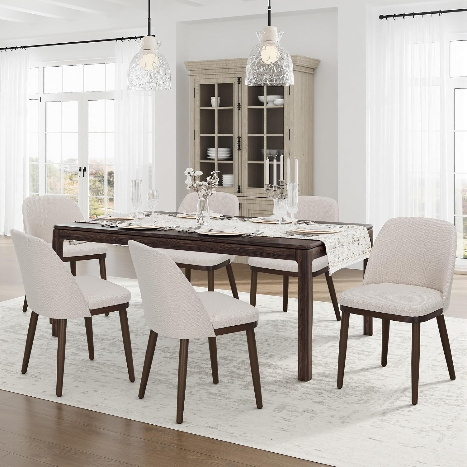 Thumbnail 6 de COLAMY 3100 Upholstered Dining Chairs, Set of 2, Beige Fabric, Wood Legs