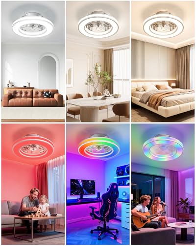 Detalle de GLOFAN Ventilateur Plafond avec Lumière et Télécommande Ø42 cm