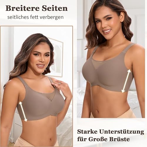 Detalle de Jiuday BH Damen Ohne Bügel – Push Up Soft Jelly Bralette mit Seitenträgern, Nahtloser T-Shirt-BH, Kaffee, Größe M