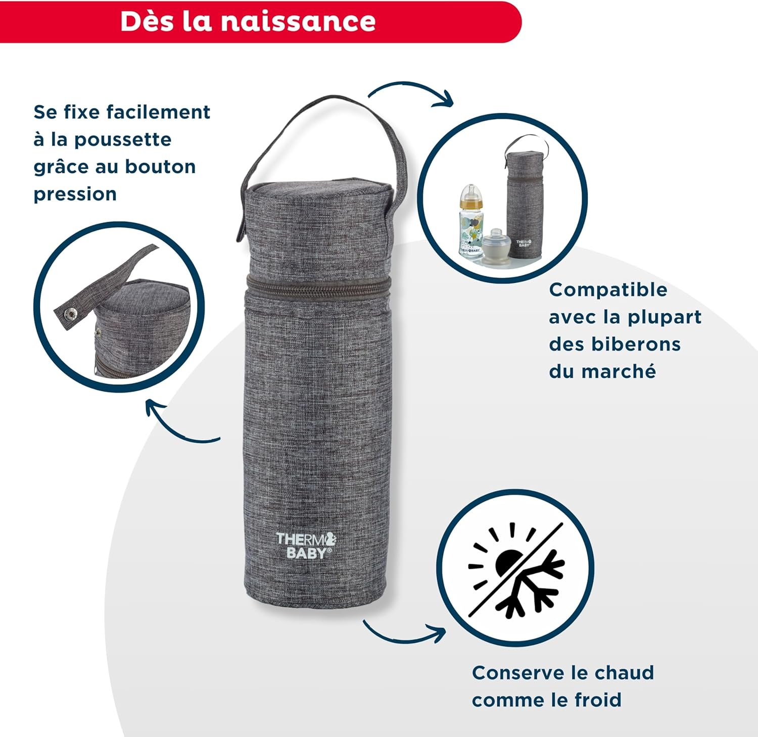 Thumbnail 2 de Porte-biberon THERMOBABY isotherme gris chiné – grande capacité pour déplacements