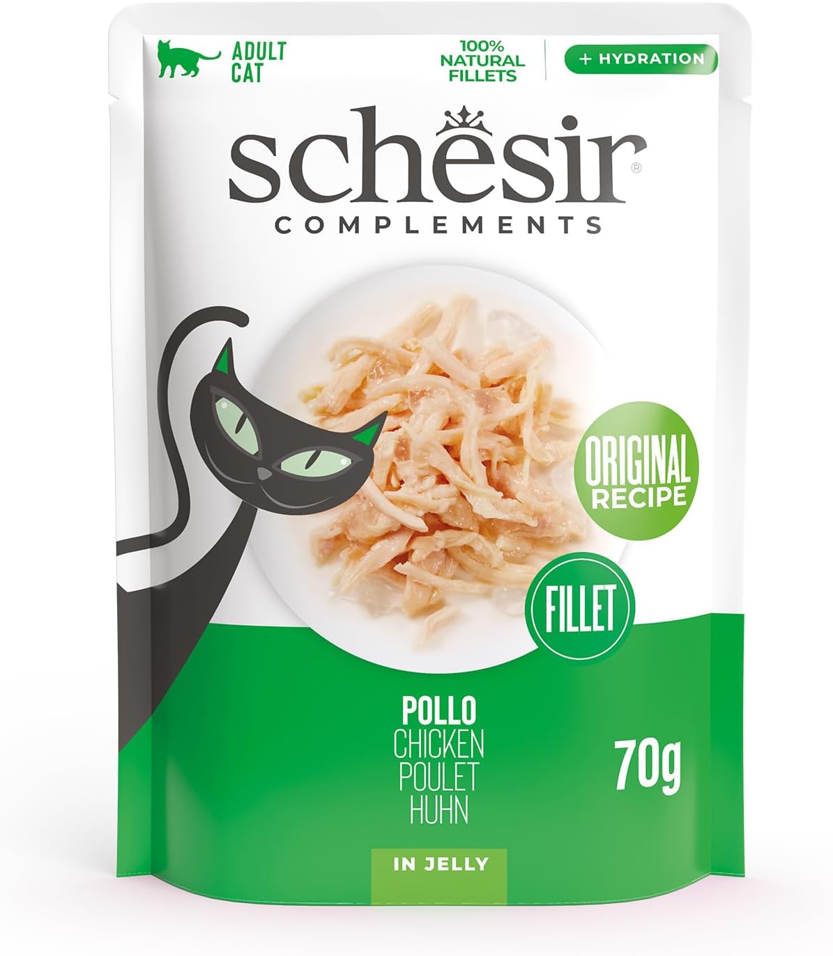 Detalle de Schesir Pollo 12x70g: filetti di pollo in gelatina per gatti, pratica confezione multipack