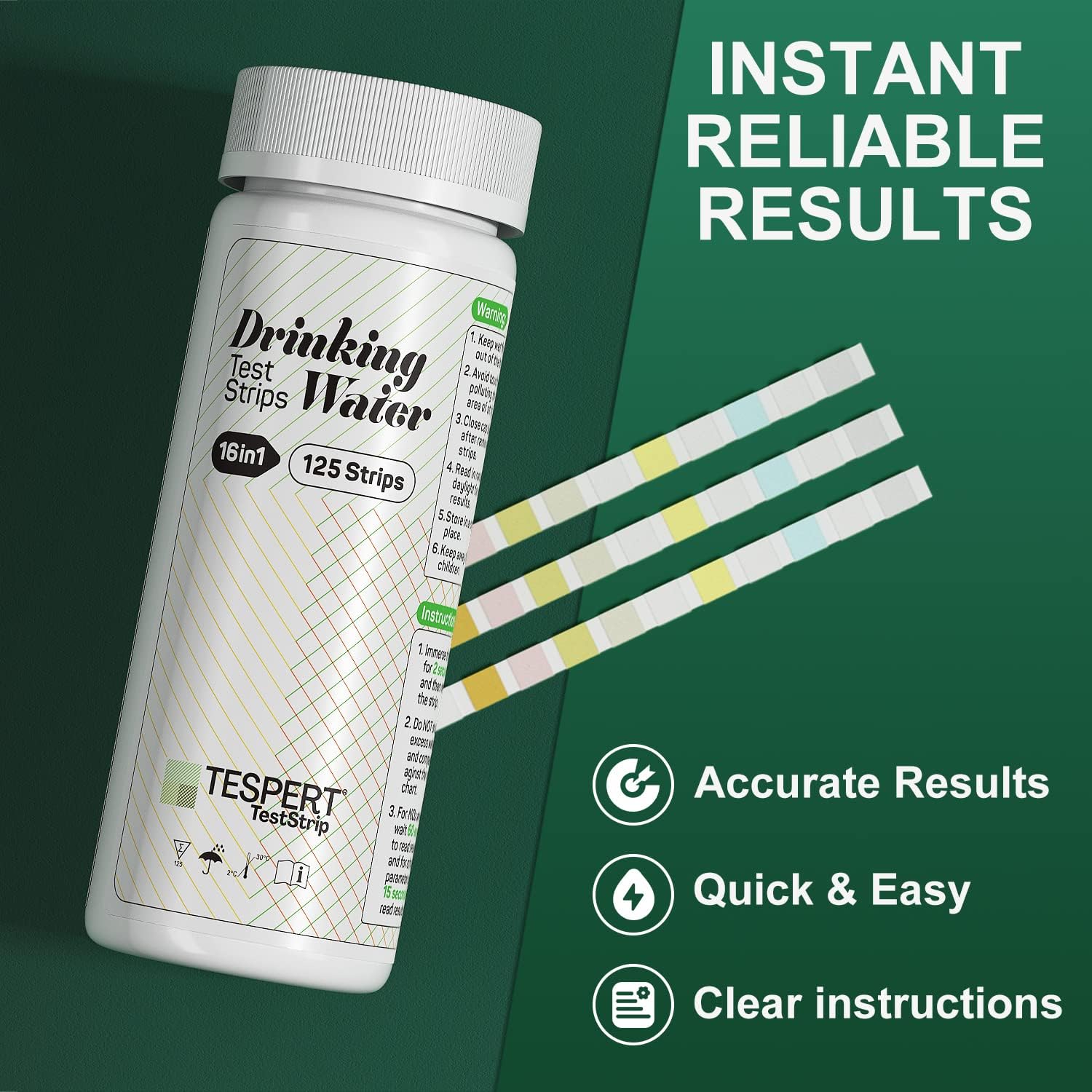 Thumbnail 2 de TESPERT Wassertester Trinkwasser 125× 16-in-1 Wasserteststreifen für Wasserqualität (Härte, Blei, Eisen, Kupfer)