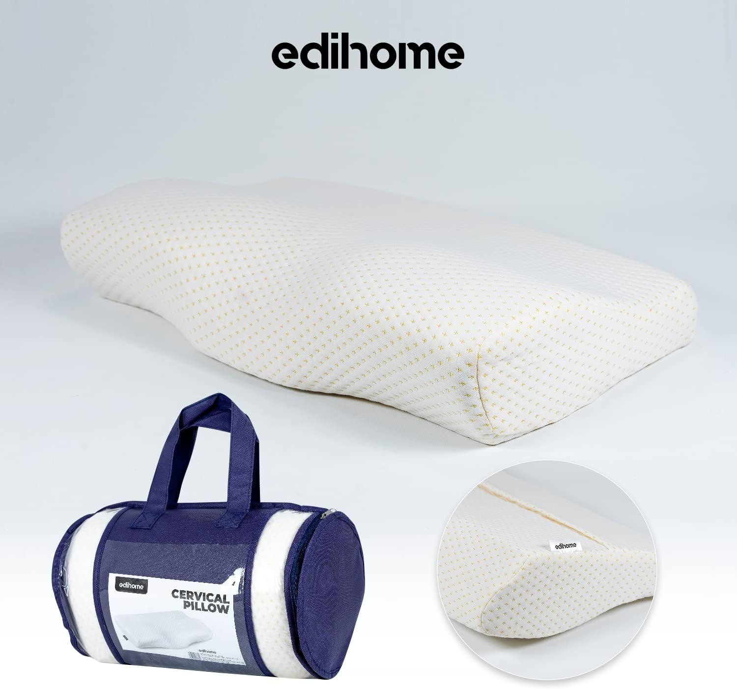 Detalle 2 de Edihome Oreiller Ergo Cervical en mousse mémoire 50 x 30 x 10 cm avec housse coton hypoallergénique