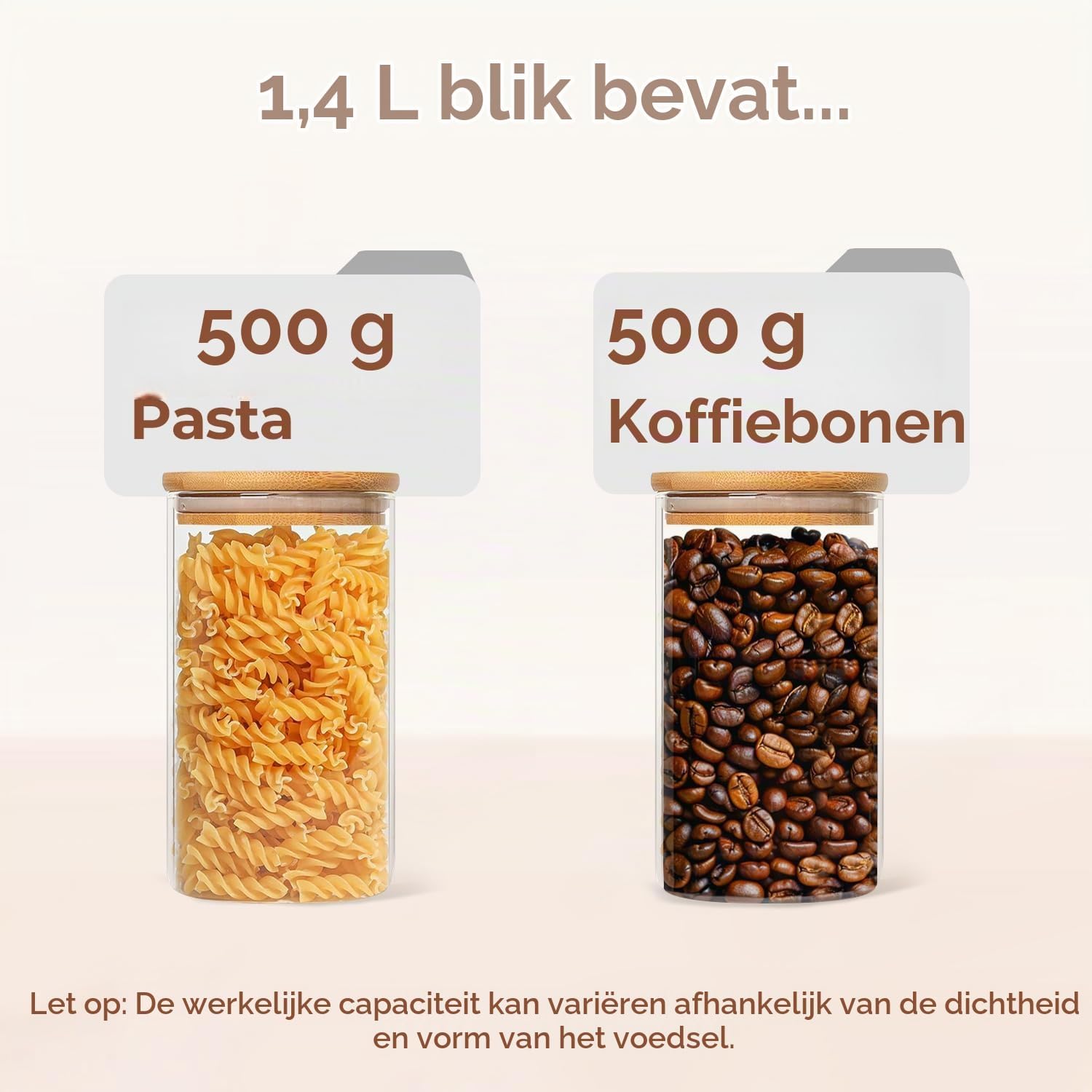 Detalle de ComSaf voorraadpotten van borosilicaatglas, 1,4 liter, set van 3 met bamboedeksel