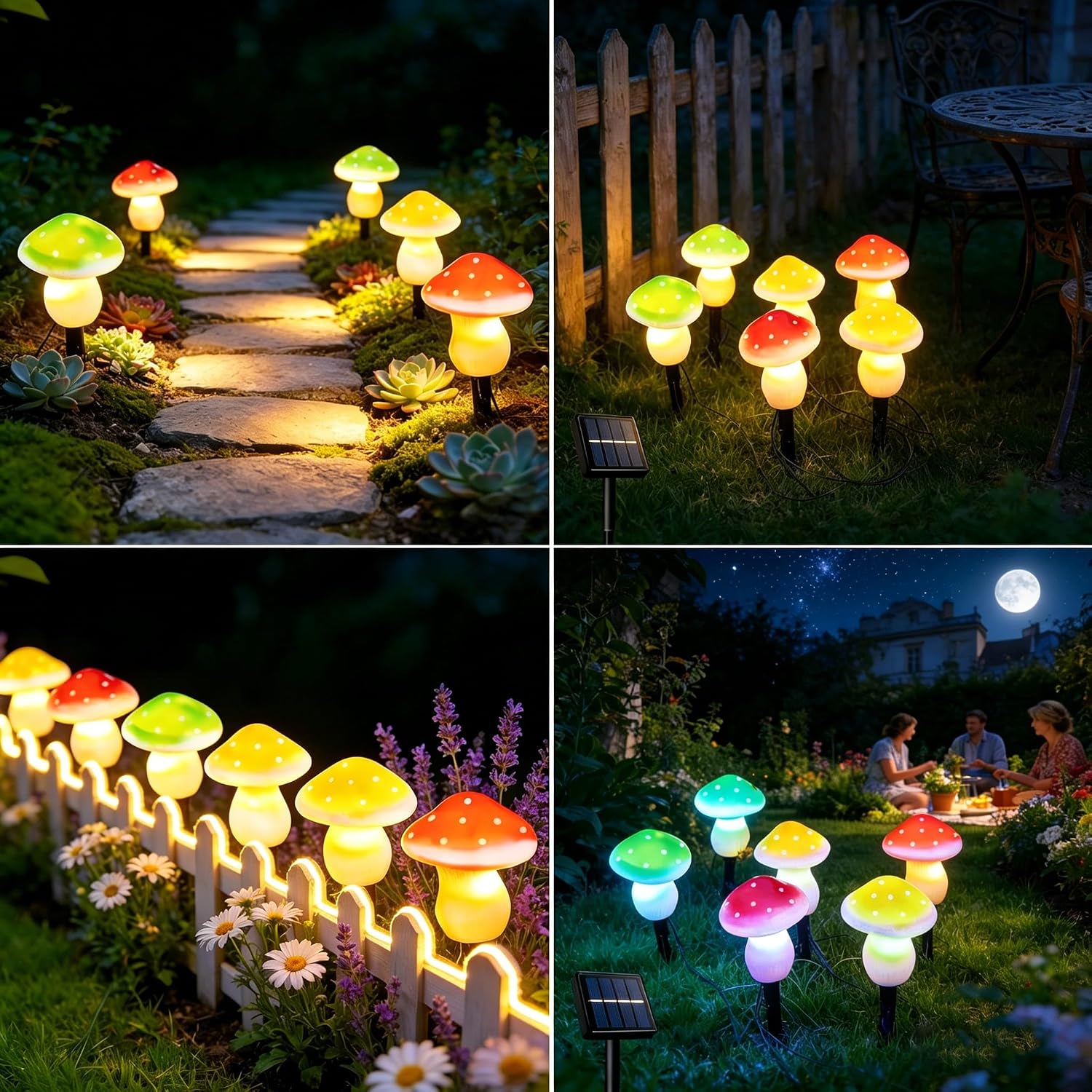 Detalle 2 de Dekofun Ornamenti solari da giardino a forma di fungo con 6 LED – 20 luci solari decorative per esterni
