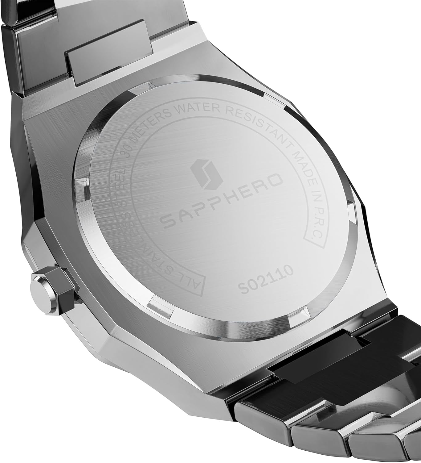 Thumbnail 5 de SAPPHERO Montre Quartz pour Homme – bracelet en acier inoxydable argenté, étanche 50 m, calendrier