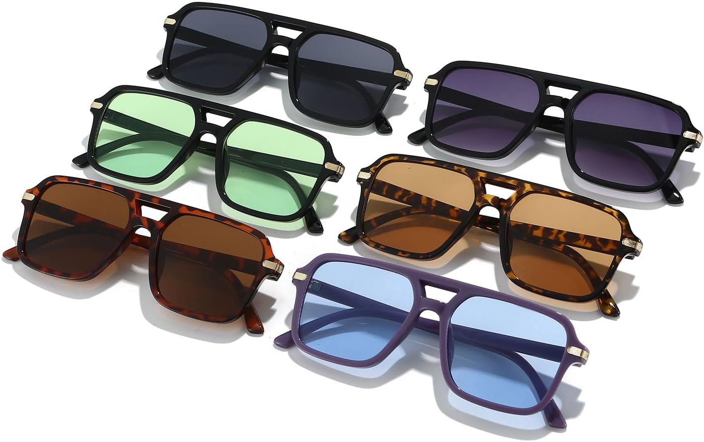 Thumbnail 4 de YAMEIZE 70er Rechteck Sonnenbrille mit Doppelbrücke – UV400, polarisiert, Vintage Pilot Stil