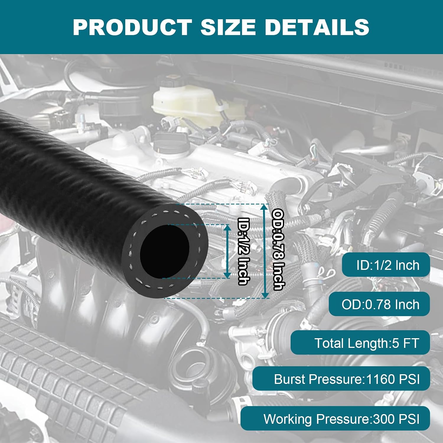 Thumbnail 1 de 1/4 Inch (6mm) ID Fuel Line Hose — 25 FT 300PSI NBR Rubber Push Lock for Automotive