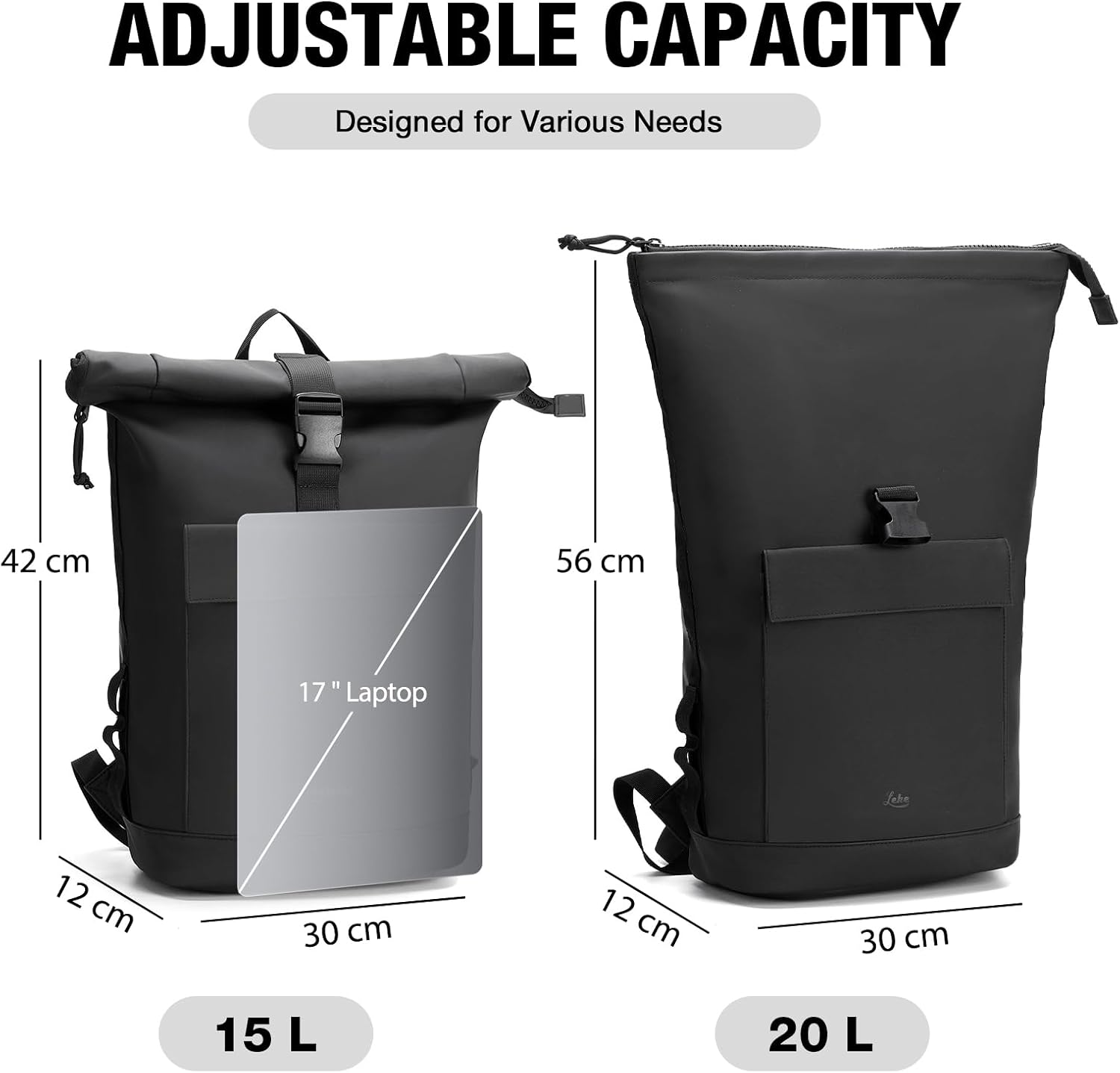 Detalle de Lekeinchi Rolltop Rucksack 17 Zoll