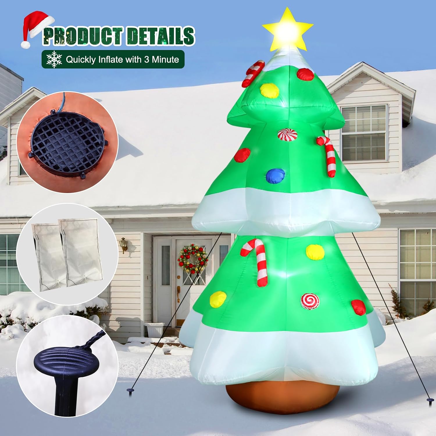 Detalle 1 de FunFanso D01NA-003 10-Foot Inflatable Christmas Tree with Multicolor LEDs