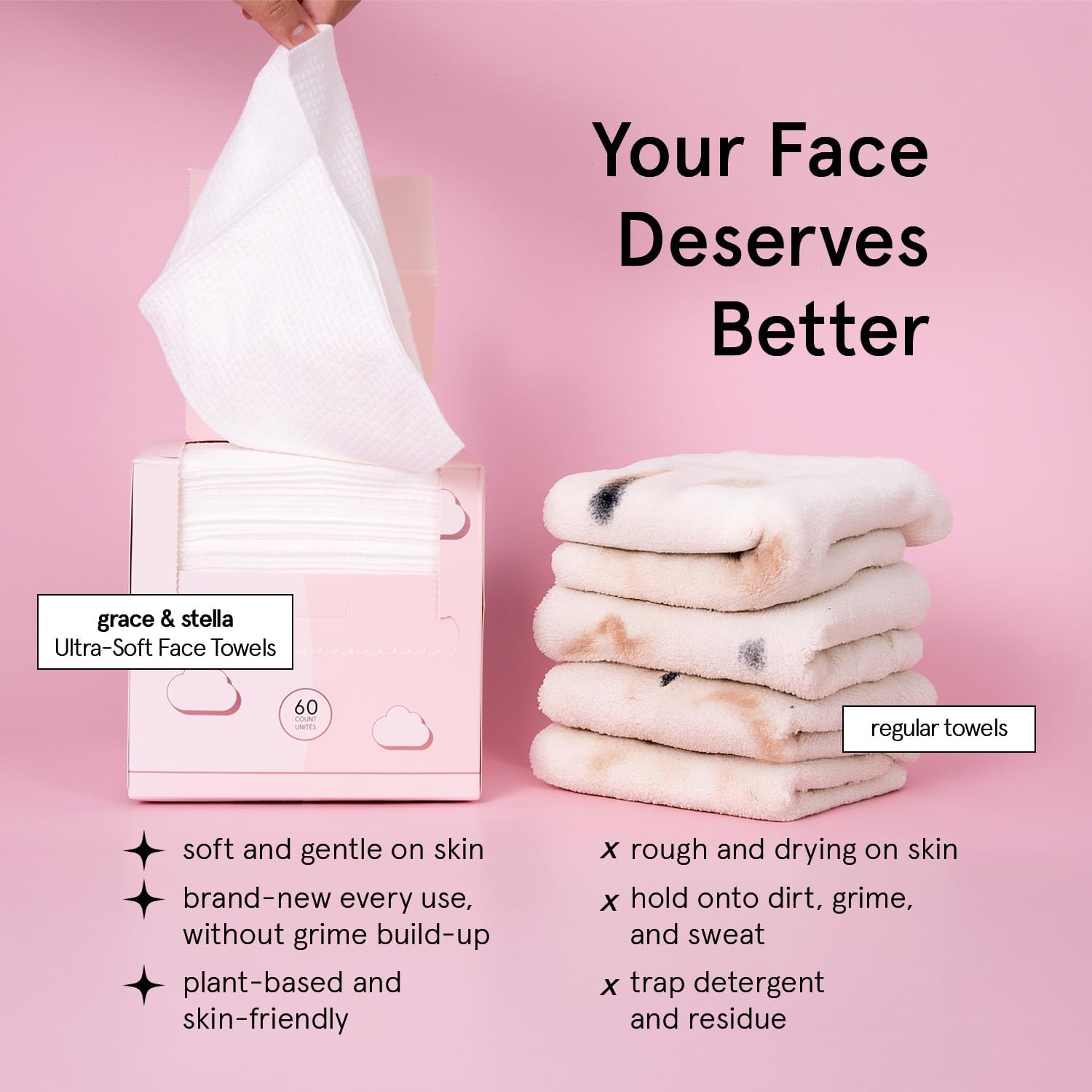 Detalle de grace & stella Face Towels Disposable 60ct