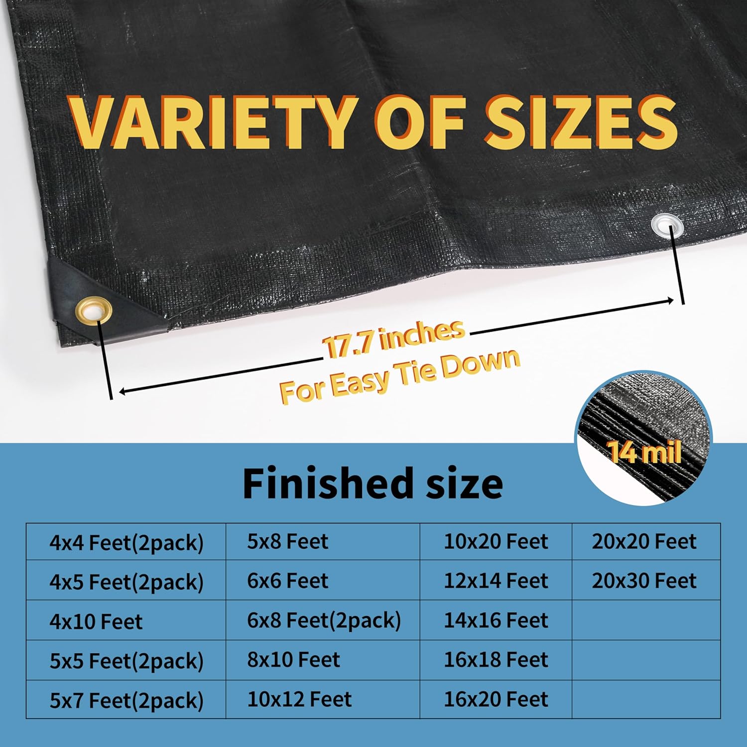 Thumbnail 5 de TARPAL 8x10ft 14mil Black Heavy-Duty Tarp (Water & UV Protection)