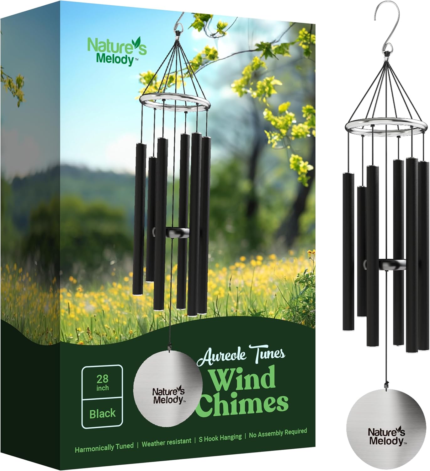 Nature's Melody aureole tunes woodstock chimes 28" (Noir) – 71 cm, aluminium recyclé