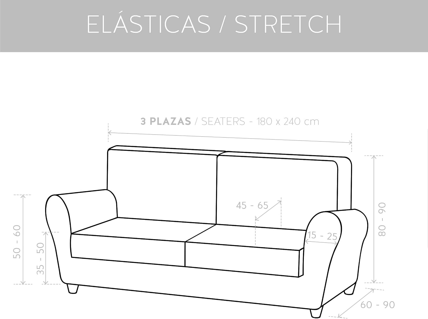 Thumbnail 6 de textil-home Funda elastica TEIDE 3 plazas, negro, 180-240 cm 🛋