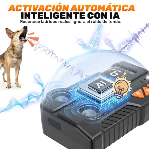 Detalle de Holercoco Antiladridos para Perros con AI Inteligente Ultrasonidos IPX6 Recargable