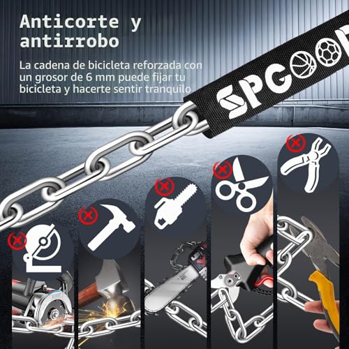 Thumbnail 3 de SPGOOD Candado para bicicleta con cadena de 90 cm, 6 mm y 3 llaves: seguridad con cubierta impermeable